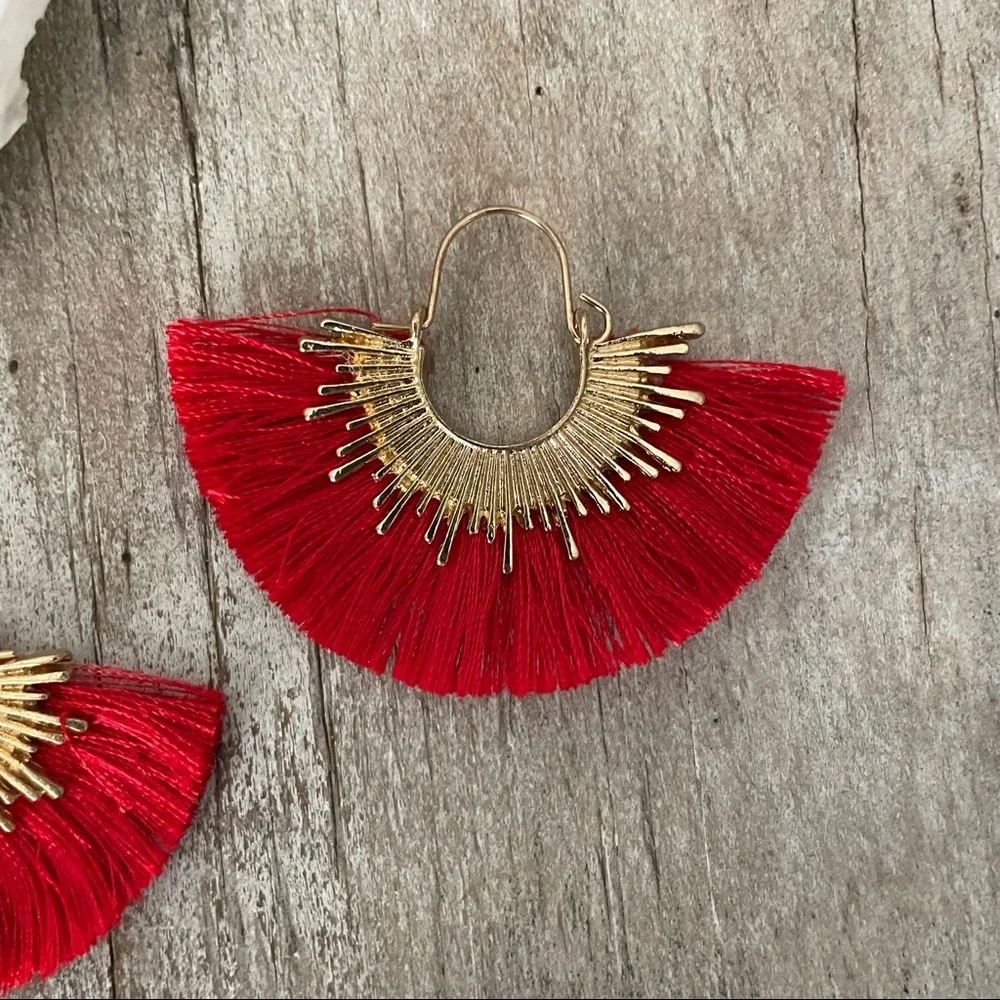 Margot Red Fringe Hoop Earrings - Picture 3 of 4